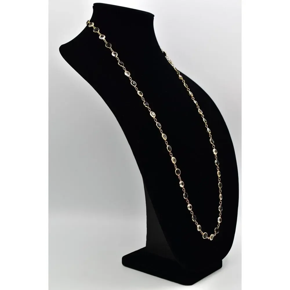 Austrian USA Crystal Open Bezel Necklace Black White Gold Signed 1980s BinBL